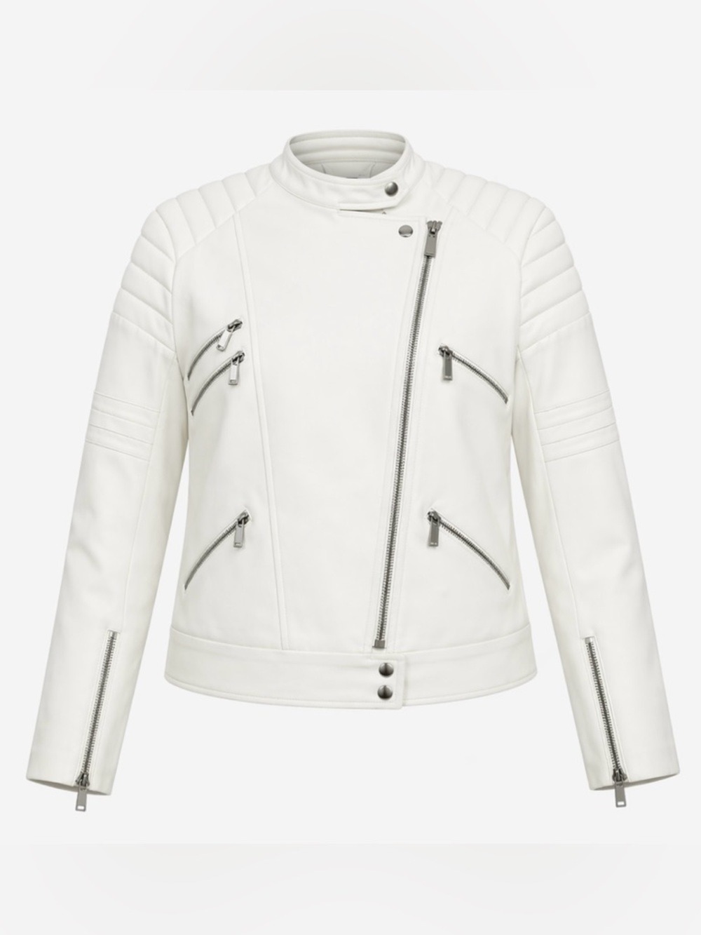 Elizabeth and James Quilted White Fabric Jacket NEW Small Modern Moto Minimalist